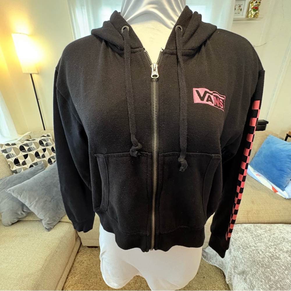 Vans Vintage Cropped Black Hoodie with pink detailing Tag